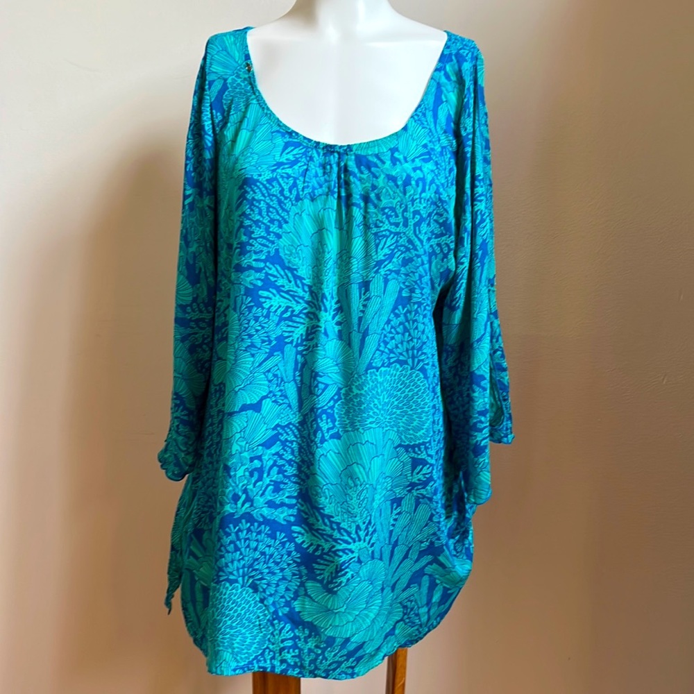 Pineapples designed in Hawai open shoulder blouse with coral seascape pa…